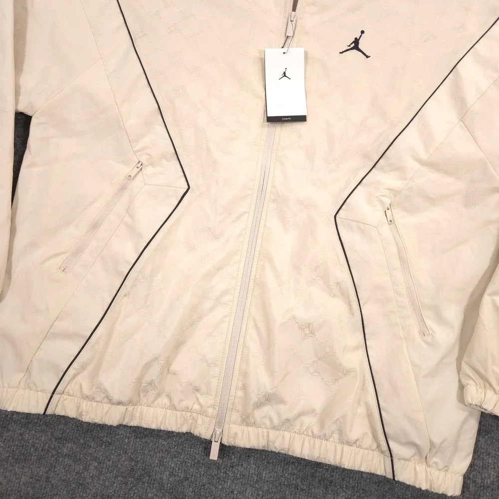 Jordan Brooklyn Hooded Draft Jacket Mens XL Beige Jumpman Jacquard Loose Fit NEW